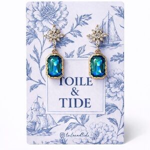 Emerald Teal Crystal Drop Earrings Gold Statement Earrings Coastal Glam Jewelry